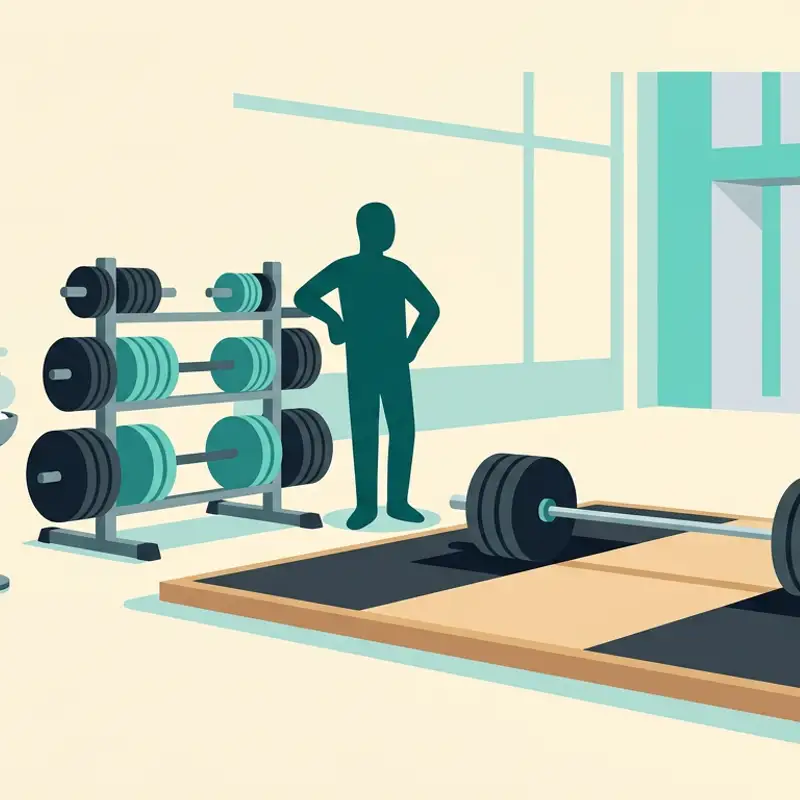 Illustration of a strength gym with a lifting platform and a loaded barbell